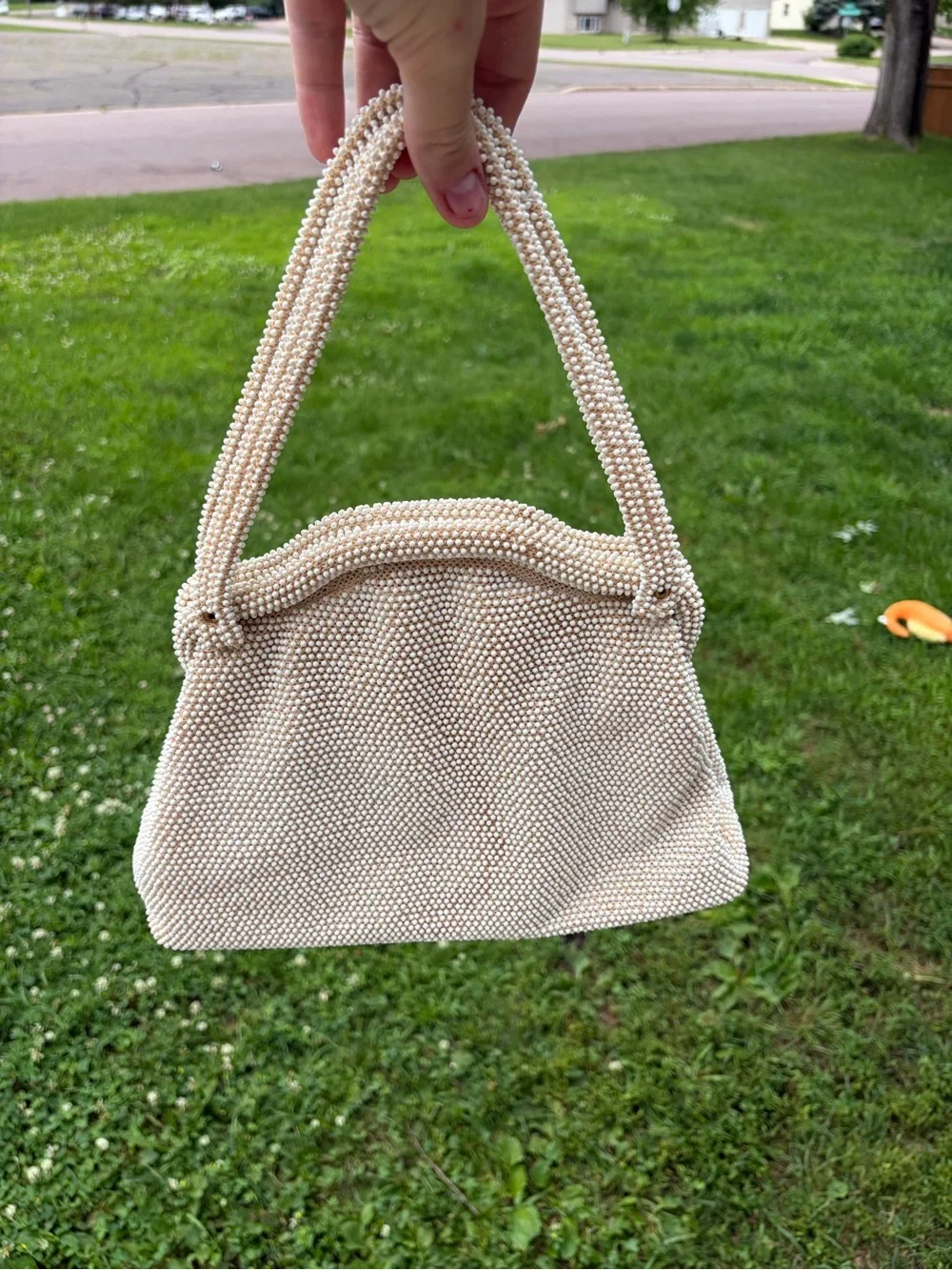 Vintage Ivory Pearl Beaded Handbag